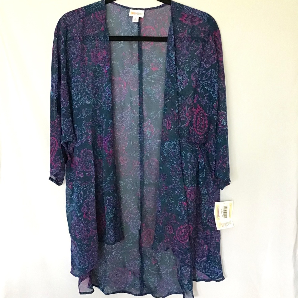 Lularoe Lindsay Sheer Medium Kimono Blue and Pink